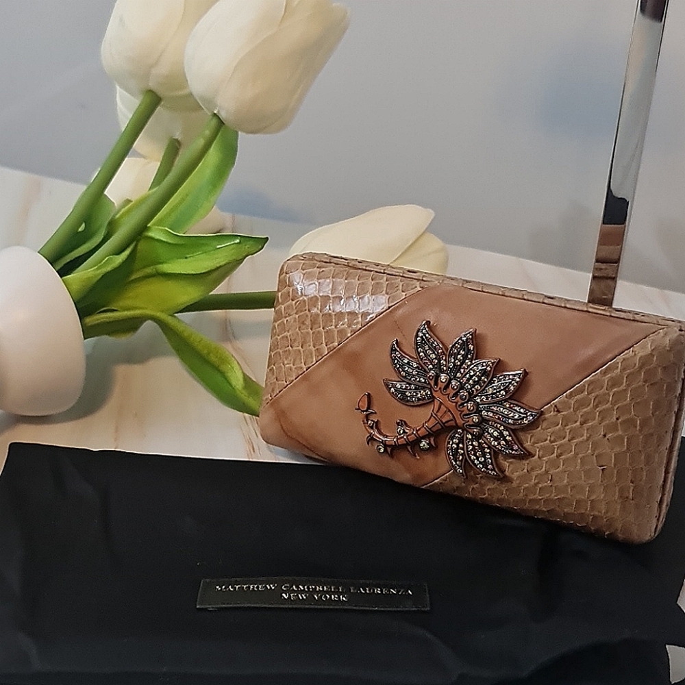 RARE Luxury M.C.L Leather & Snakeskin-Embossed Leather Bag Brand New